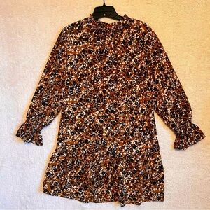 Women’s Drop Waist Mini Dress Size Medium Long Sleeve Animal Print Mock Neck